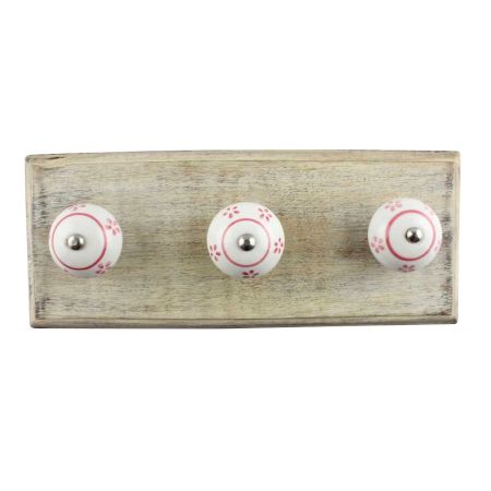 Pink Tiny Flower Ceramic Wooden Hooks